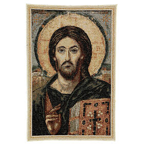Gobelin 50x30 cm Chrystus Pantokrator obraz mały, złote wykończenie