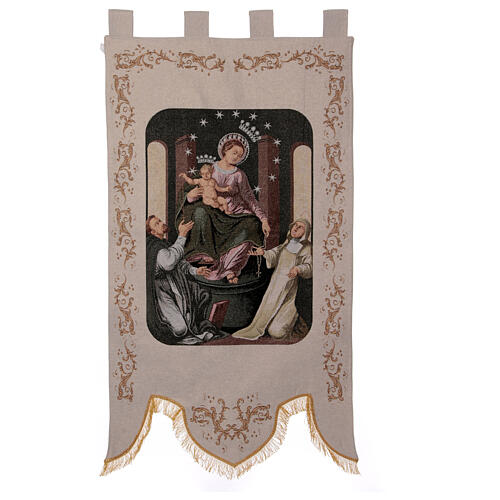 Virgen de Pompeya color crema estandarte de procesiones 150X80 cm 1