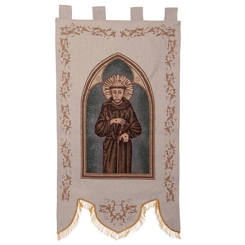 Saint François étendard crème pour processions 145x80 cm 2
