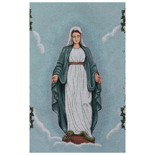 Processional standard of Our Lady of the Immaculate Conception, blue background, 56x30 in 4