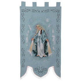 Processional standard of Our Lady of Mercy, blue background, 56x30 in