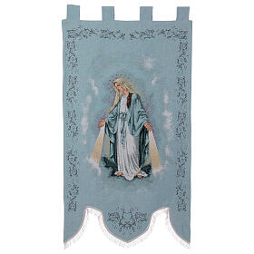 Notre-Dame de la Miséricorde fond bleu ciel étendard processions 145x80 cm
