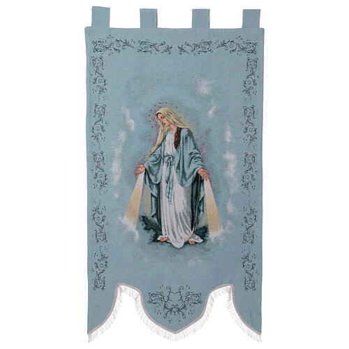 Madonna Misericordiosa fondo azzurro stendardo processioni 145X80 cm 2