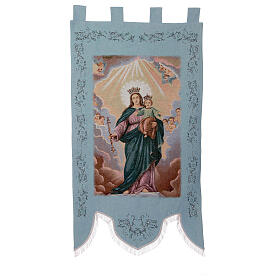 Prozessionsfahne Maria, Hilfe der Christen, himmelblauer Hintergrund, 145x80 cm