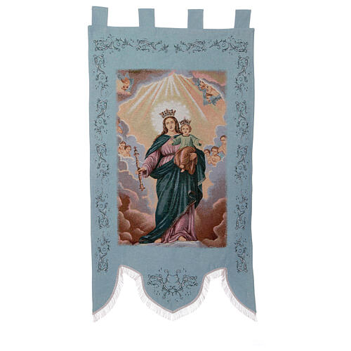 Prozessionsfahne Maria, Hilfe der Christen, himmelblauer Hintergrund, 145x80 cm 1