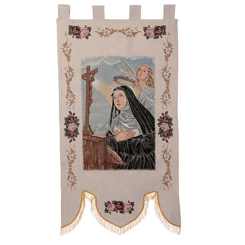 Processional banner of Saint Rita with an angel, 58x30 in 2
