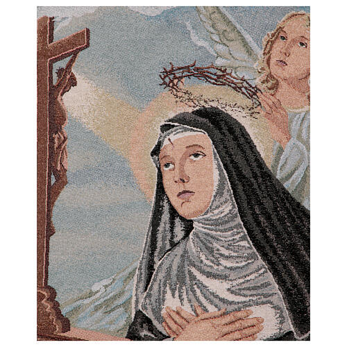 Processional banner of Saint Rita with an angel, 58x30 in 5