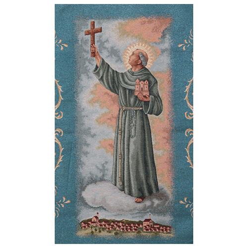 Processional banner of Junípero Serra, light blue fabric, 60x29 in 3