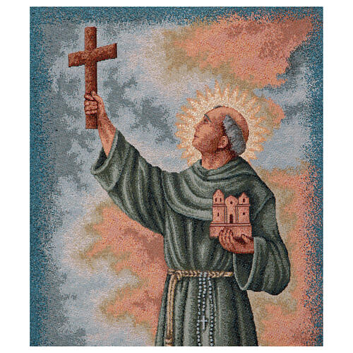 Junipero Serra na niebieskim tle, sztandar procesyjny 155x75 cm 5