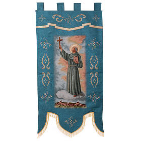 St Junipero Serra procession banner light blue background 155X75 cm