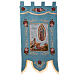 Processional banner of the Apparition of Guadalupe to Juan Diego, light blue fabric, 57x29 in s1