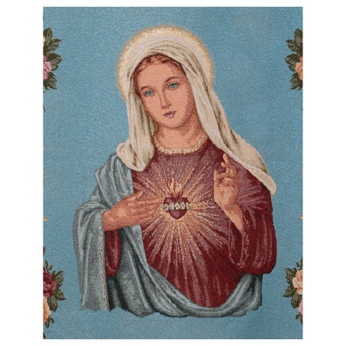 Processional banner of the Immaculate Heart of Mary, light blue fabric, 58x29 in 3