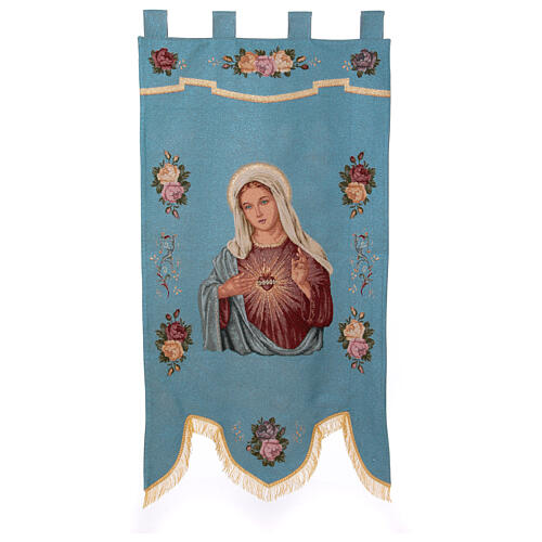 Sagrado Corazón de María fondo azul estandarte para procesiones 150X75 cm 2