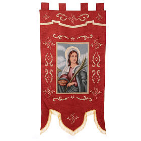 Processional banner of Saint Lucy, red fabric, 58x29 in