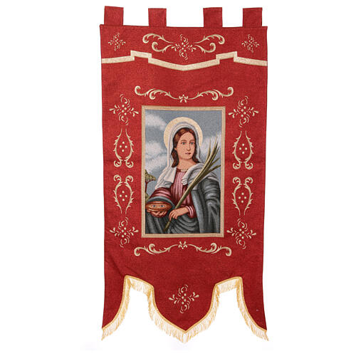 Processional banner of Saint Lucy, red fabric, 58x29 in 2