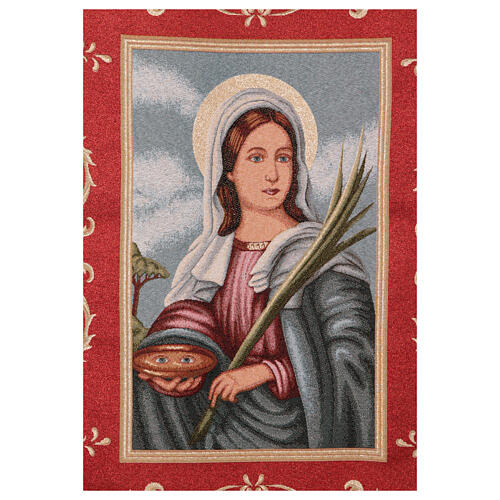 Processional banner of Saint Lucy, red fabric, 58x29 in 3