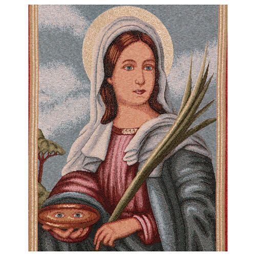 Processional banner of Saint Lucy, red fabric, 58x29 in 5