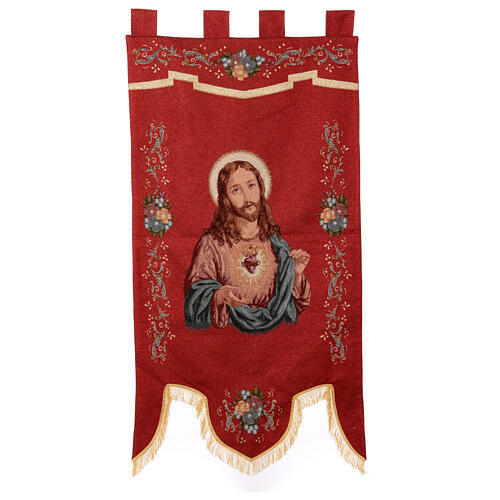 Processional banner of the Sacred Heart of Jesus, red fabric, 58x29 in 1