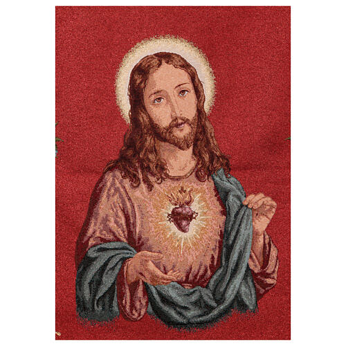 Processional banner of the Sacred Heart of Jesus, red fabric, 58x29 in 2