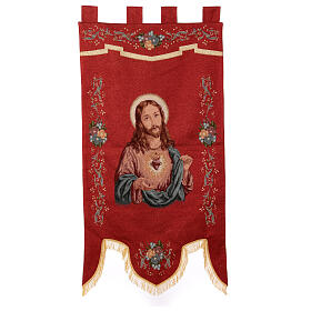 Sacré-Coeur de Jésus fond rouge étendard 150x75 cm processions