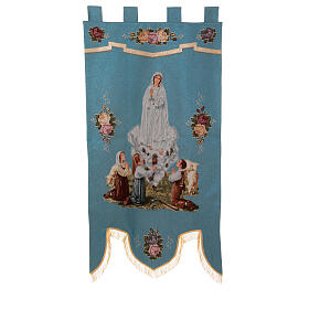 Prozessionsfahne Unserer Lieben Frau von Fatima, blauer Hintergrund, 150x75 cm