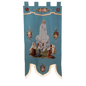 Processional banner of Our Lady of Fátima, blue fabric, 58x30 in