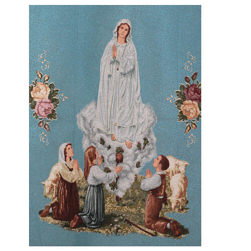 Processional banner of Our Lady of Fátima, blue fabric, 58x30 in 4