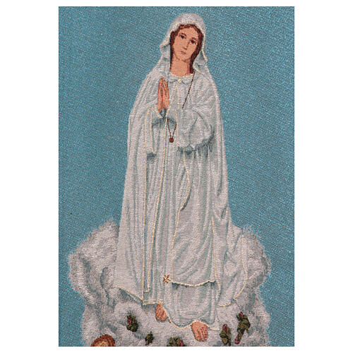 Processional banner of Our Lady of Fátima, blue fabric, 58x30 in 5