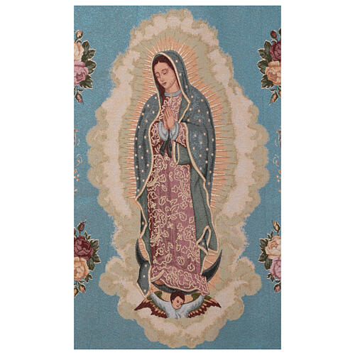 Prozessiosnfahne Unsere Liebe Frau von Guadalupe, blauer Hintergrund, 155x75 cm 3