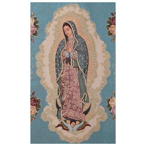Estandarte de la Virgen de Guadalupe con fondo azul para procesiones 155x75 cm 4