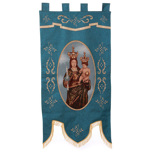 Estandarte de la Virgen de Bonaria con fondo azul 150x75 cm para procesiones 1