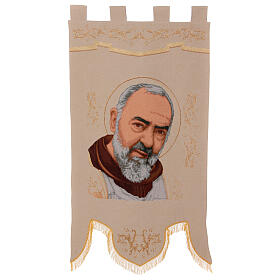 Padre Pio, cream-coloured background, processional standard, 56x29 in