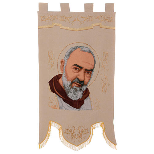 Padre Pio, cream-coloured background, processional standard, 56x29 in 1