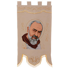 Padre Pio fond crème étendard procession 145x75 cm