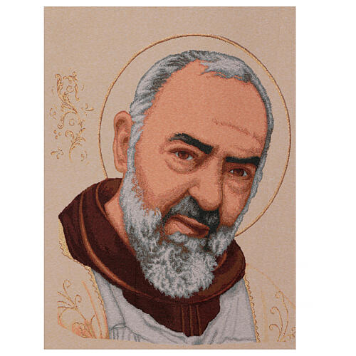Padre Pio fond crème étendard procession 145x75 cm 2