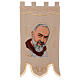 Padre Pio fond crème étendard procession 145x75 cm s1