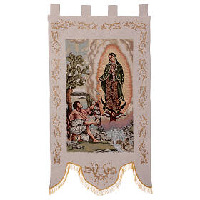 Apparition of Guadalupe to Jaun Diego, cream-coloured processional banner, 56x30 in