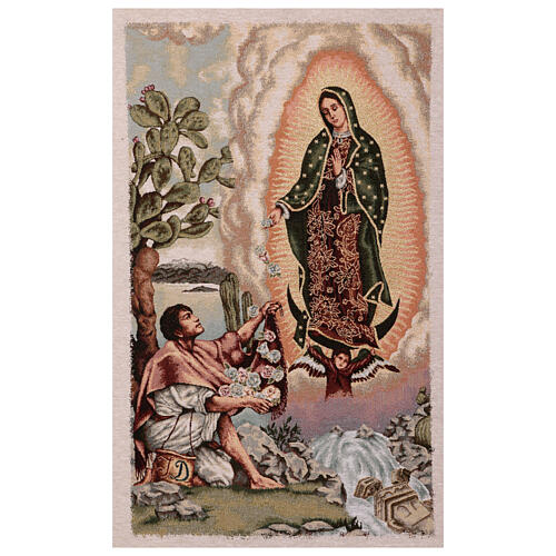 Apparition of Guadalupe to Jaun Diego, cream-coloured processional banner, 56x30 in 4
