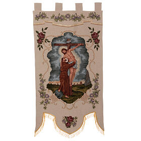 Saint Francis hugging the Crucifix, processional banner, 57x29 in