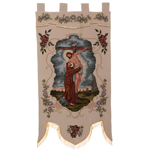 Saint Francis hugging the Crucifix, processional banner, 57x29 in 2