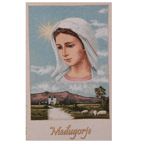 Our Lady of Medjugorje, light beige processional banner, 57x30 in 4