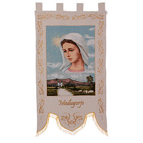 Madonna di Medjugorje stendardo beige chiaro processione 145X80 cm