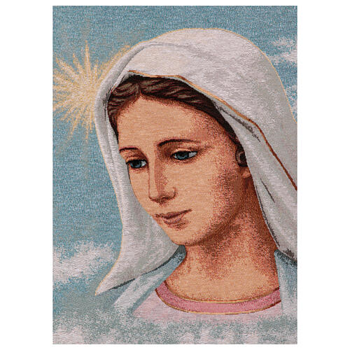 Bandeira procissões Nossa Senhora de Medjugorje fundo bege claro 145x80 cm 6