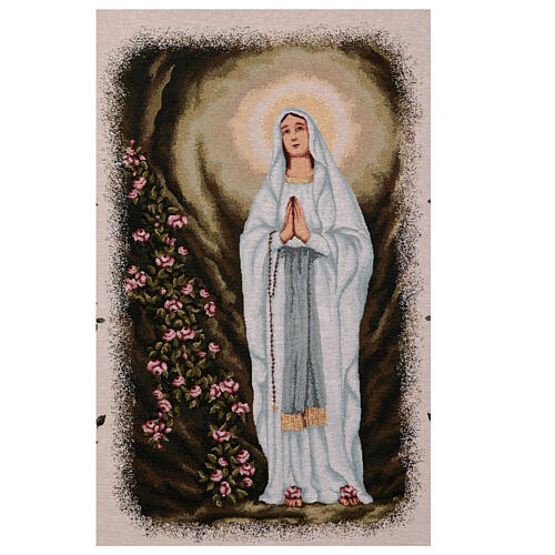 Virgen de Lourdes con rosas estendarte procesiones 145X80 cm 4