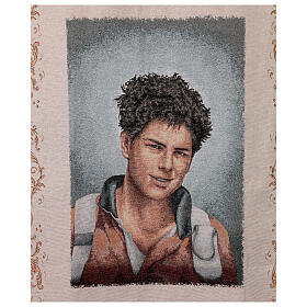 Carlo Acutis' half bust with blue background, lurex lined banner, 60x30 in