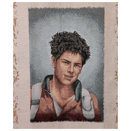 Bannière Carlo Acutis en demi-buste fond bleu lurex 155x75 cm 2