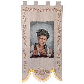 Carlo Acutis half-bust blue lurex processional banner 155x75 cm