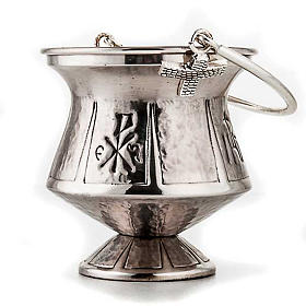 Holy water pot, hammered brass