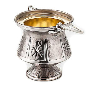 Holy water pot, hammered brass