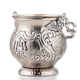 Accesorios para bendición: Acetre para agua bendita latón martillado, cincelado